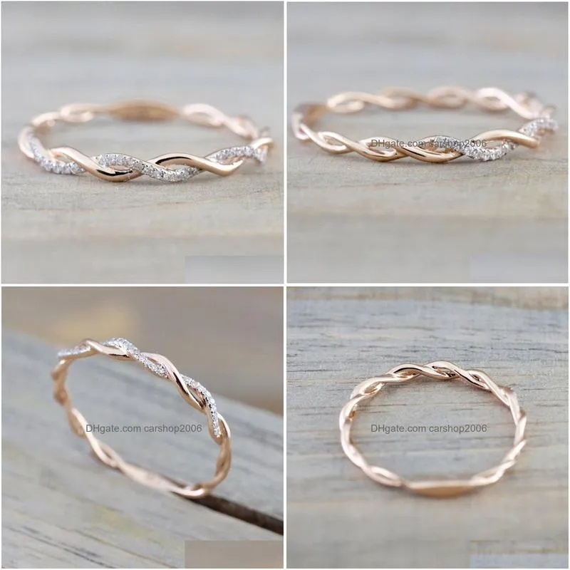womens fashion gemstone rose gold engagement ring jewelry round simulated diamond twist ring for wedding