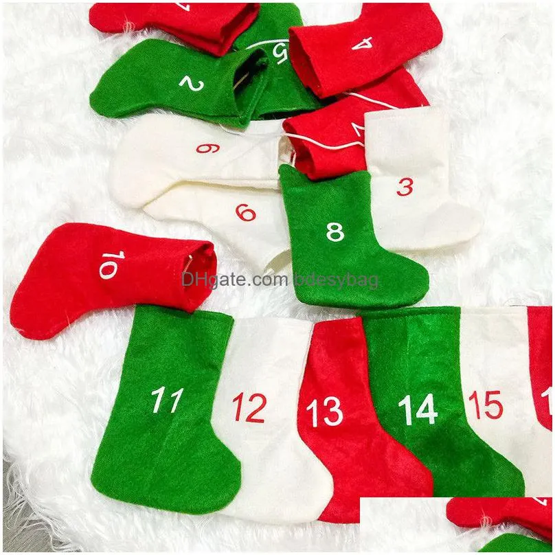 24pcs christmas stockings christmas tree hanging pendant socks christmas countdown stocking candy gift bag holder xmas home decor
