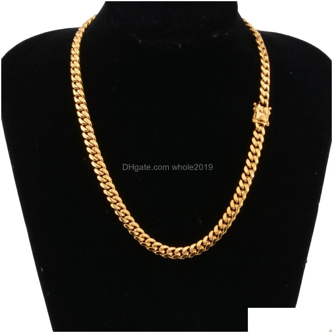 8mm/10mm/12mm/14mm/16mm  cuban link chain stainless steel mens 14k gold chains high polished punk curb necklaces