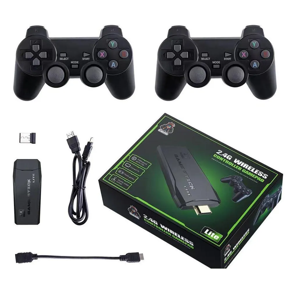 m8 video game console 2.4g double wireless controller game stick 4k 10000 games 64gb retro games for ps1/gba drop 