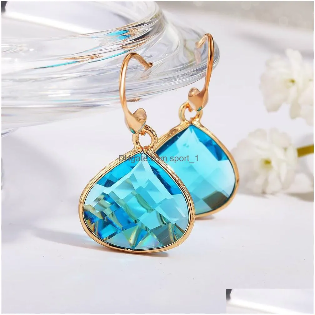  glass crystal teardrop pendant dangle earring for women unique design geometric plating copper hook earring fashion jewelry gift