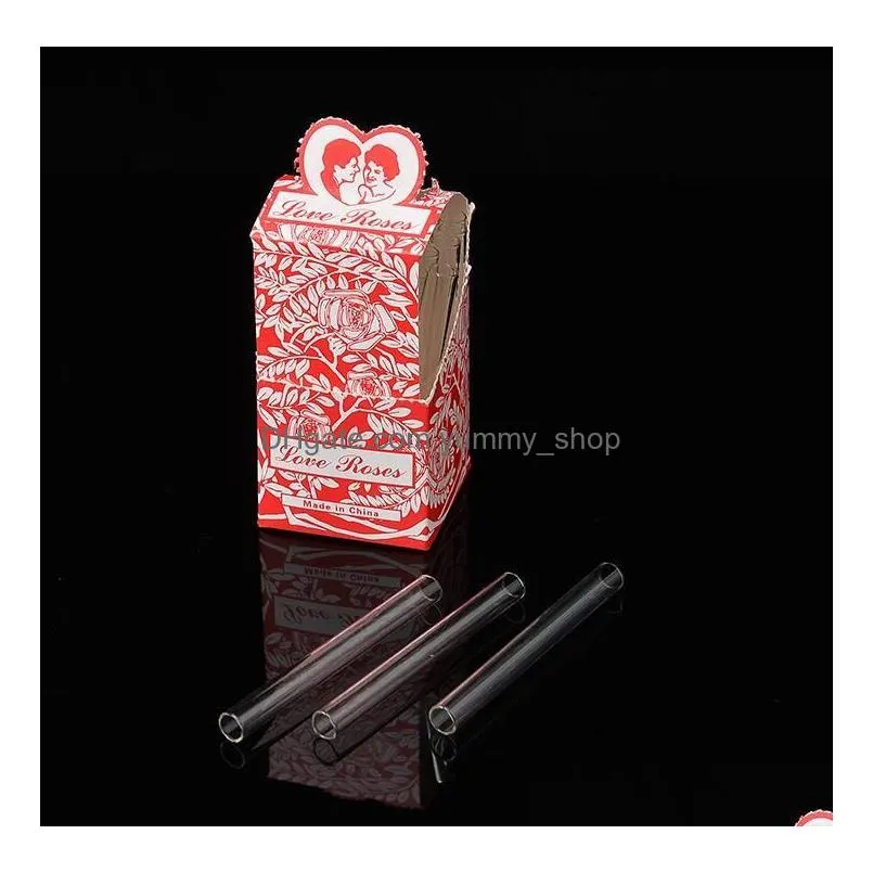 love rose glass tube with plastic flower inside 36pcs in one box glass smoke pipe tobacco pipe smoke accessory