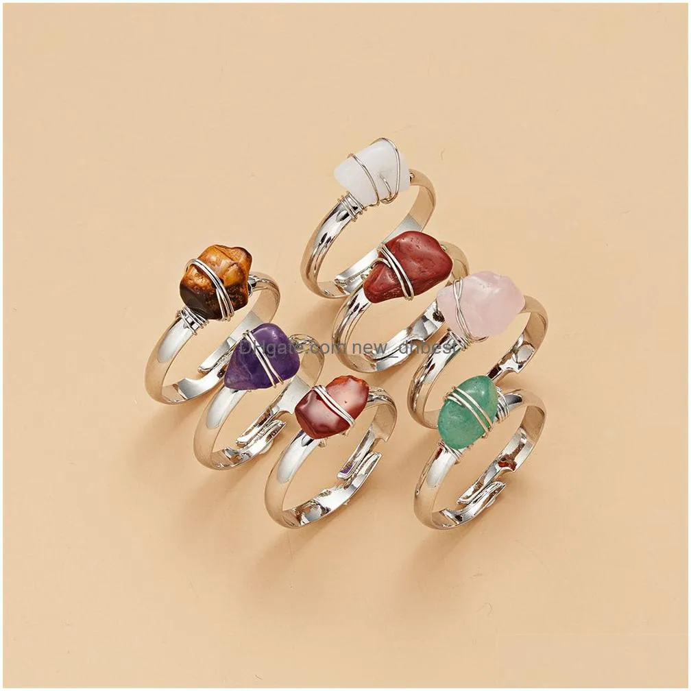 european and american new tiger eye solitaire ring fashion natural stone crystal gravel winding open rings bulk wholesale item
