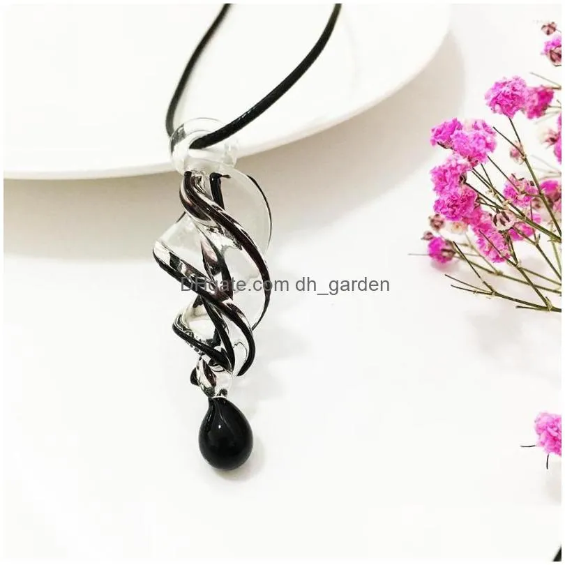 necklace earrings set black spiral whirlwind glass murora lampwork transparent pendant earring for women jewelry gift chinese style