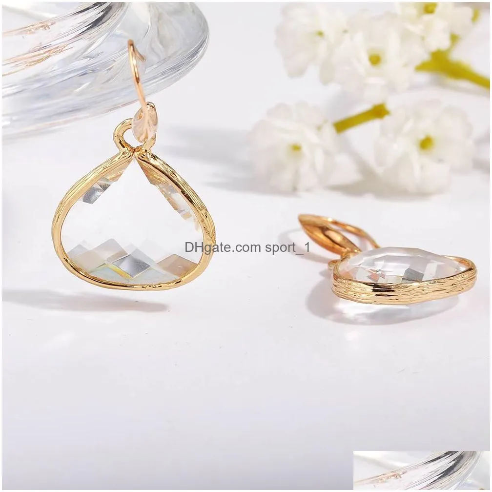  glass crystal teardrop pendant dangle earring for women unique design geometric plating copper hook earring fashion jewelry gift