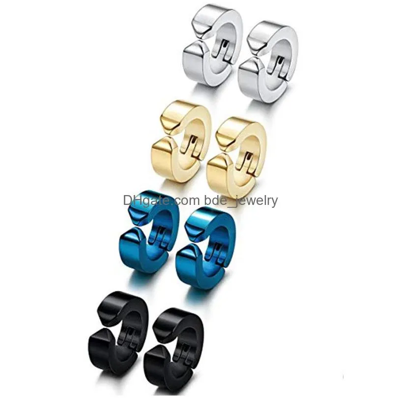  design blue black men ear clip stainless steel non piercing punk earring women men 5 colors circle cuff earrings fashion jewelry