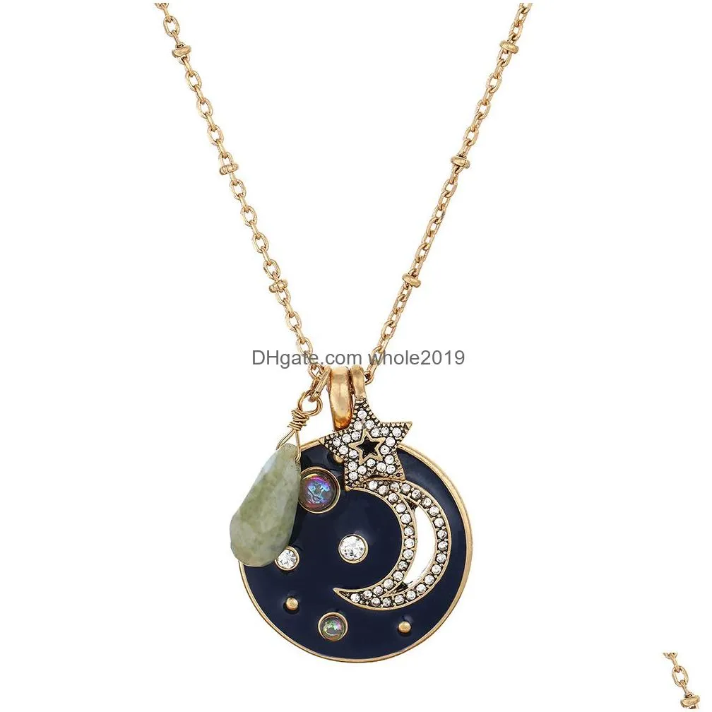vintage long sweater chain necklace for women round coin life tree moon eye pendant necklace wholesale