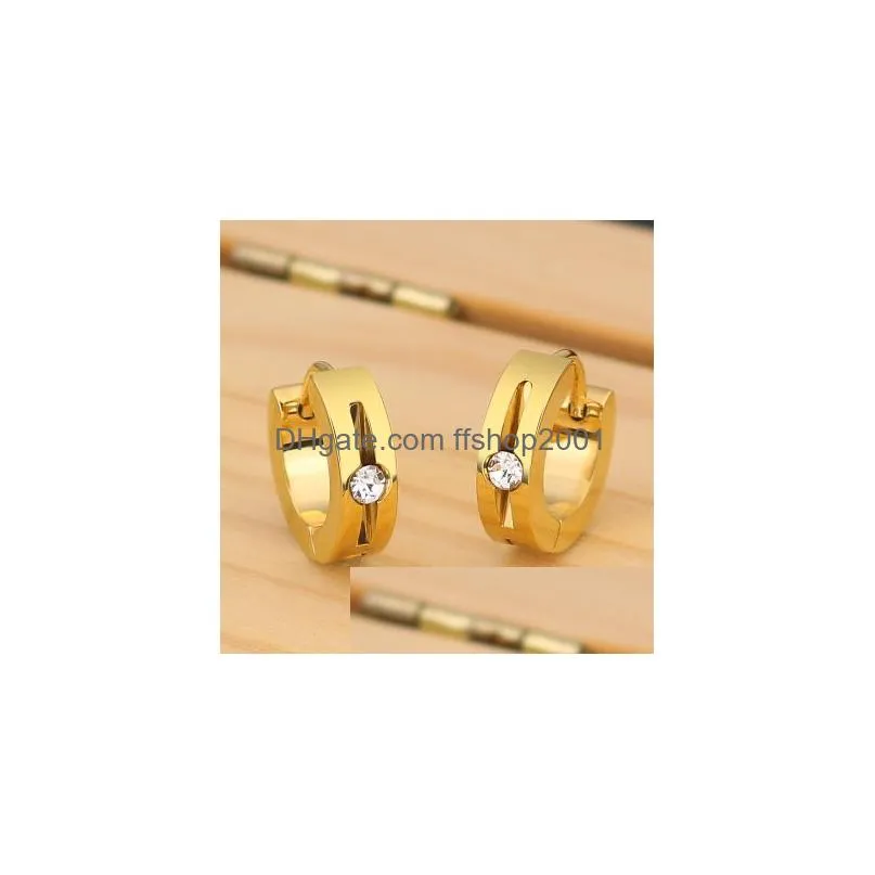 high quality stainless steel zircon stud earrings for women korean style titanium steels samll size 4x9 slotted diamond hoop earring luxury jewelry