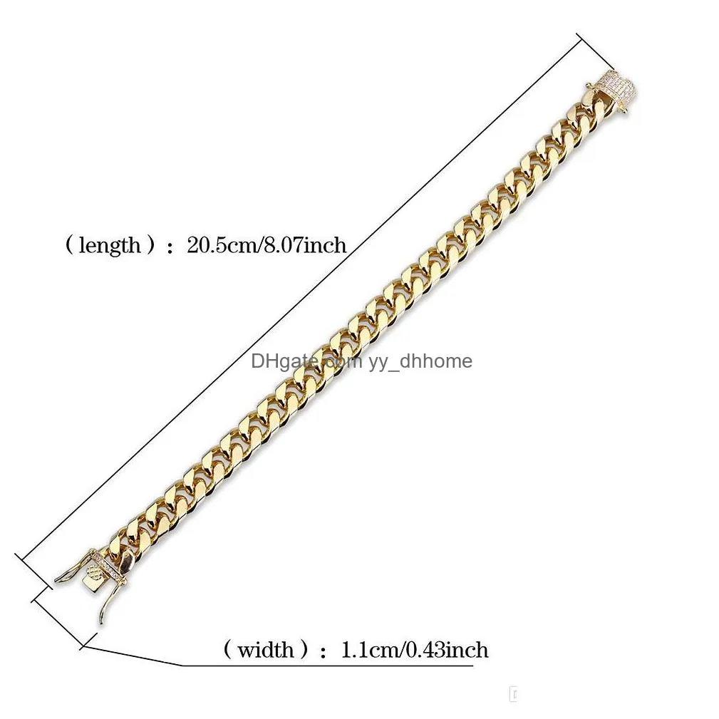 10mm  cuban link iced out gold silver bracelets hip hop bling chains jewelry mens bracelet