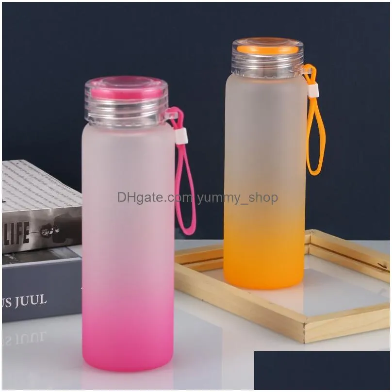 200pcs 6 colors factory price sublimation tumblers water bottle 500ml frosted glass water bottles gradient blank tumbler drink ware