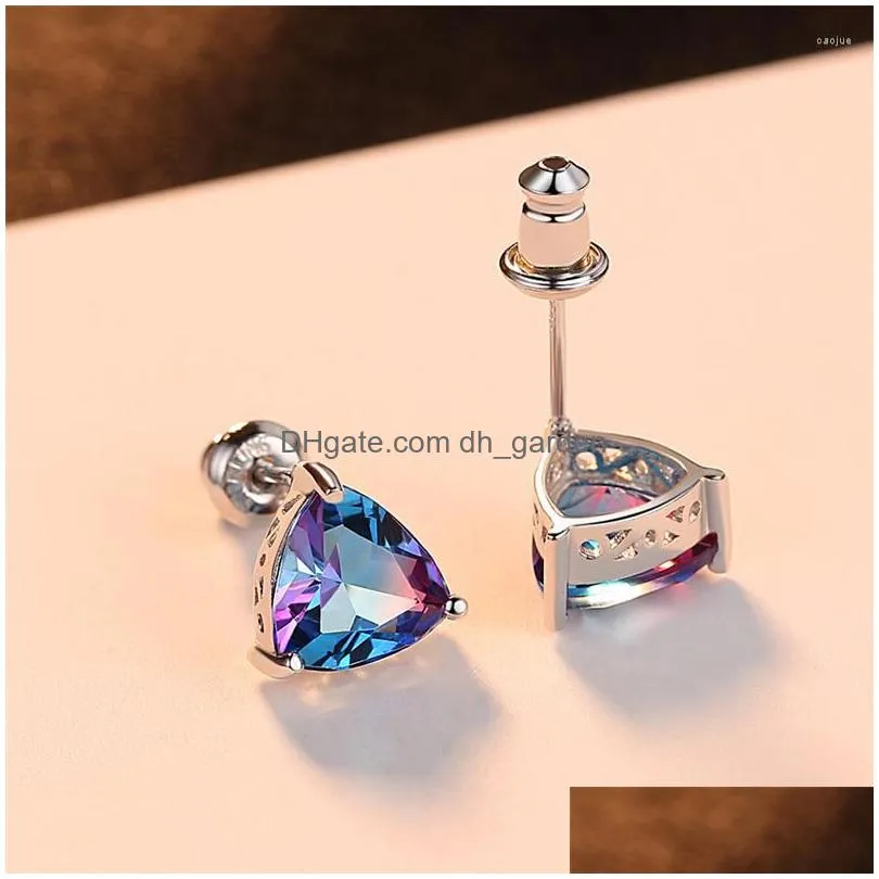 stud earrings creative design rainbow cz fashion ladies triangle engagement wedding highend jewelry