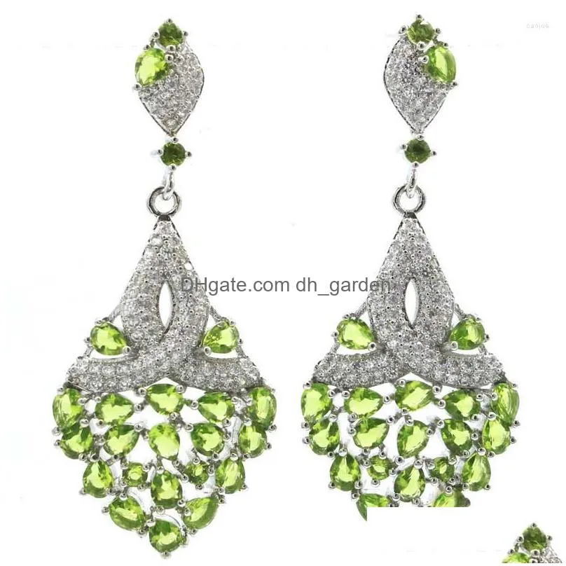 stud earrings 52x22mm gorgeous long big 9g green peridot cz ladies engagement eye catching silver