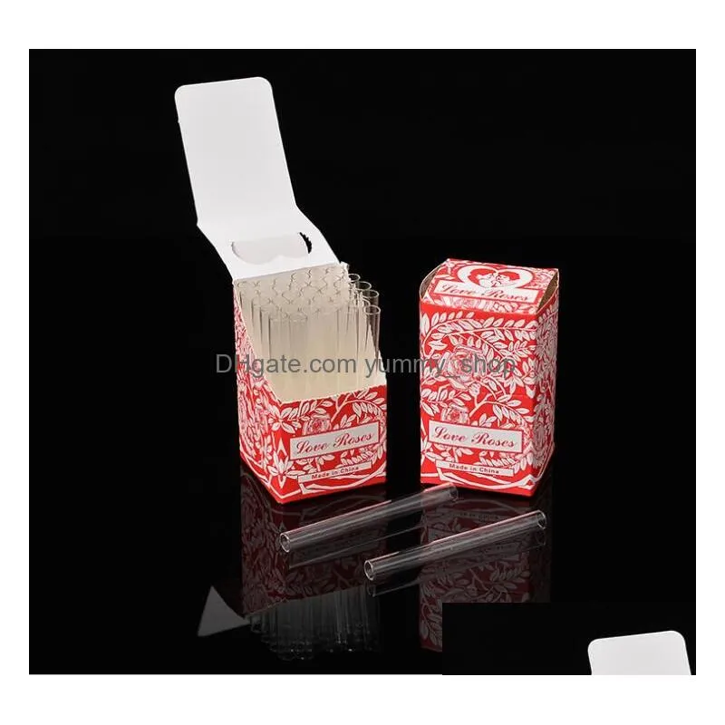 straight tube glass oil burner pipe with box 36pcs in one box love rose hand pipes glass tube smoking pipes