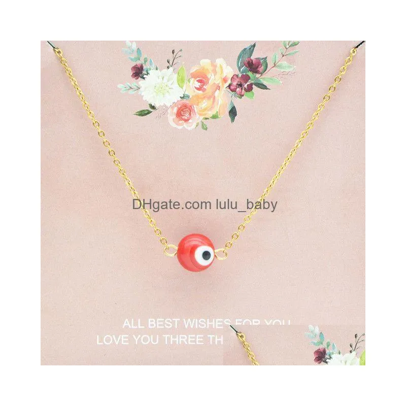 simple evil eye thin pendant women jewelry necklace turkish lucky fashion gold sliver color choker chain round heart female party