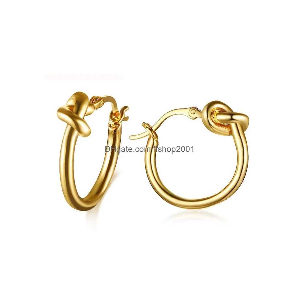 high quality knotted circle hoop earring for women girls stianless steel gold plating round dangle earring fashion jewelry gift