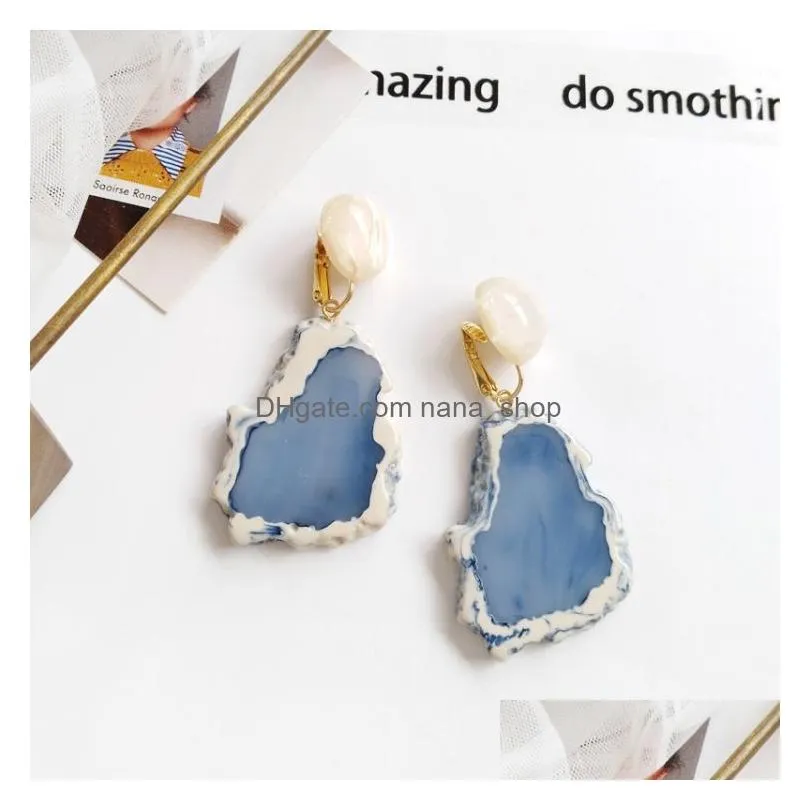 2019 fashion design acrylic irregular long drop earrings marble pattern stone handmade geometric resin stud earrings for women