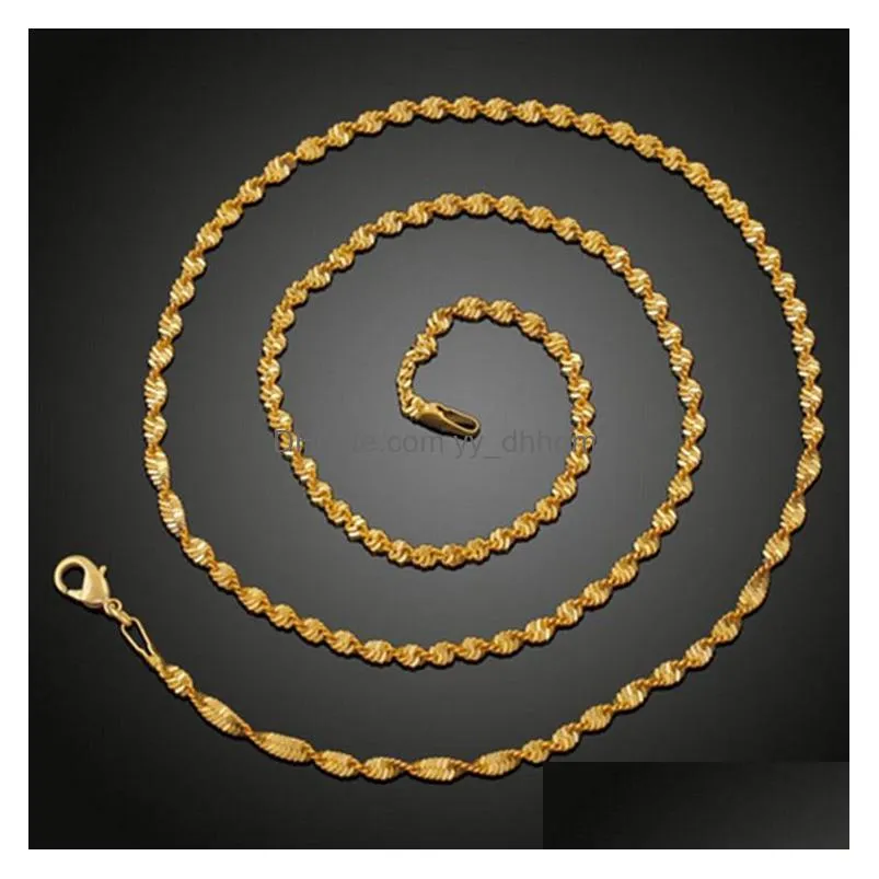 fashion plated 18k real gold necklace women and men wave shaped chain necklace charm twisted clavicle chain jewelry