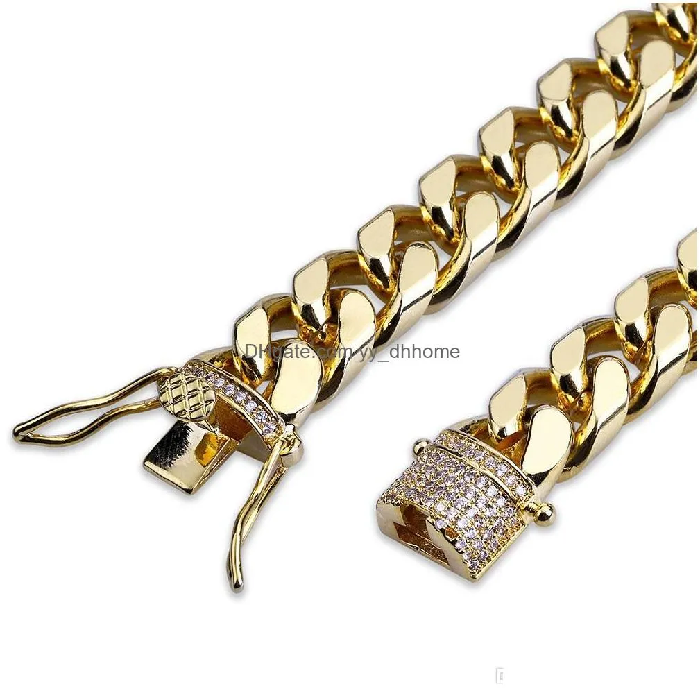 10mm  cuban link iced out gold silver bracelets hip hop bling chains jewelry mens bracelet