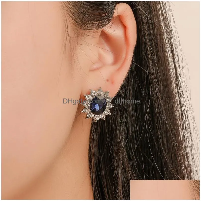 fashion blue crystal jewelry sets for women sunflower pendant necklace earrings colierul de turcoaze party wedding bridal jewelry set