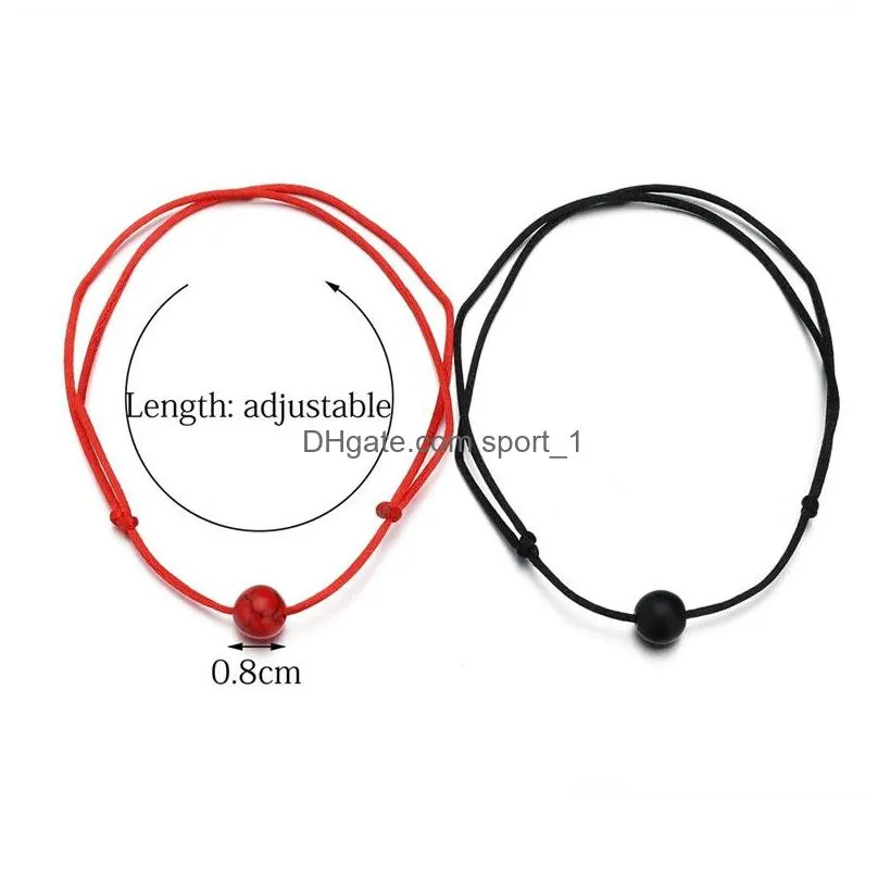 2019 2pcs/set matte lava stone natural stone bead charm bracelet red string bracelets for couple with wish card jewelry gift