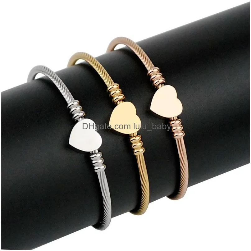 mini style jewelry heart bracelet for women girls stainless steel cuff bangle friendship bracelets adjustable silver rose gold cuffs gifts ladies