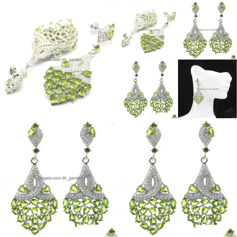 stud earrings 52x22mm gorgeous long big 9g green peridot cz ladies engagement eye catching silver