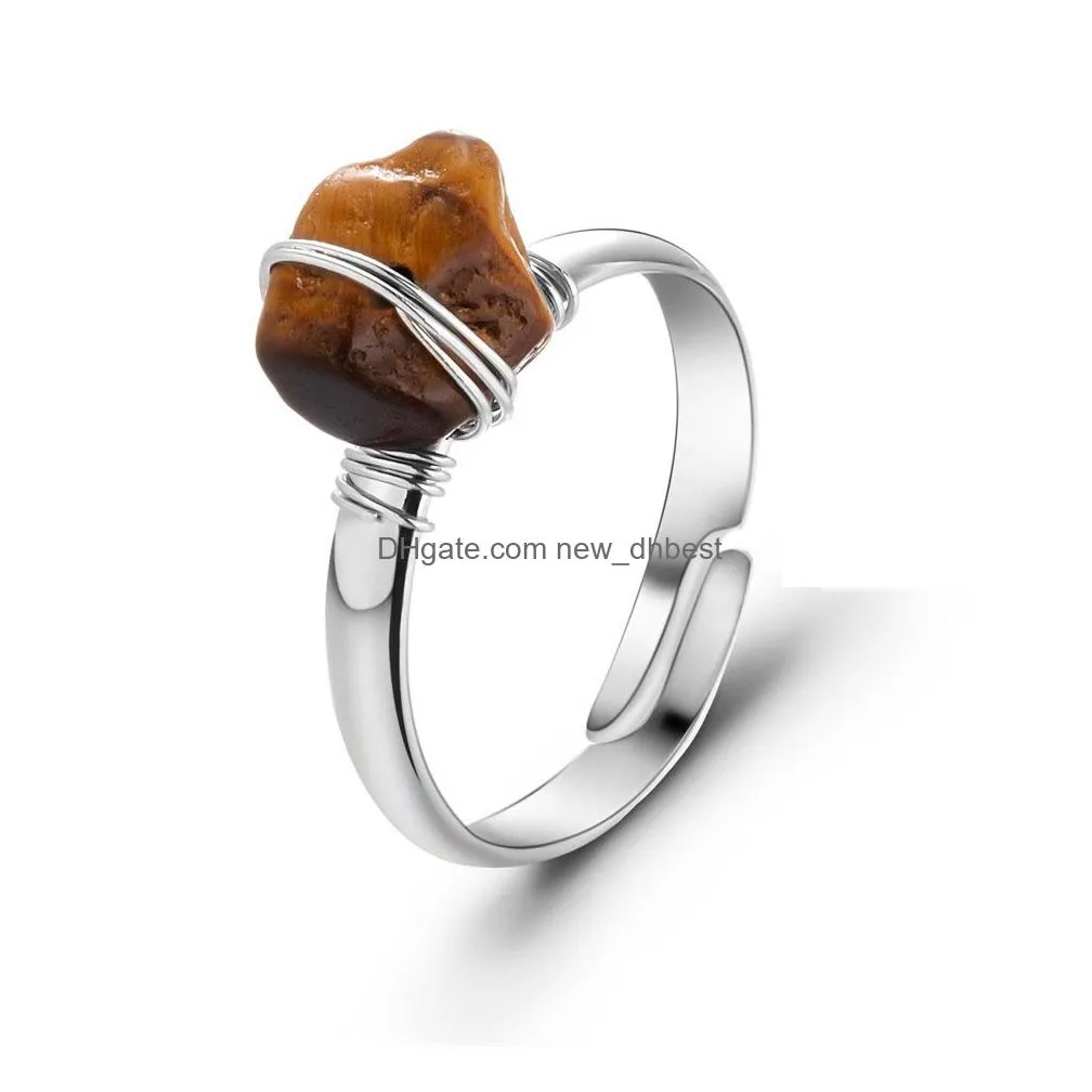 european and american new tiger eye solitaire ring fashion natural stone crystal gravel winding open rings bulk wholesale item