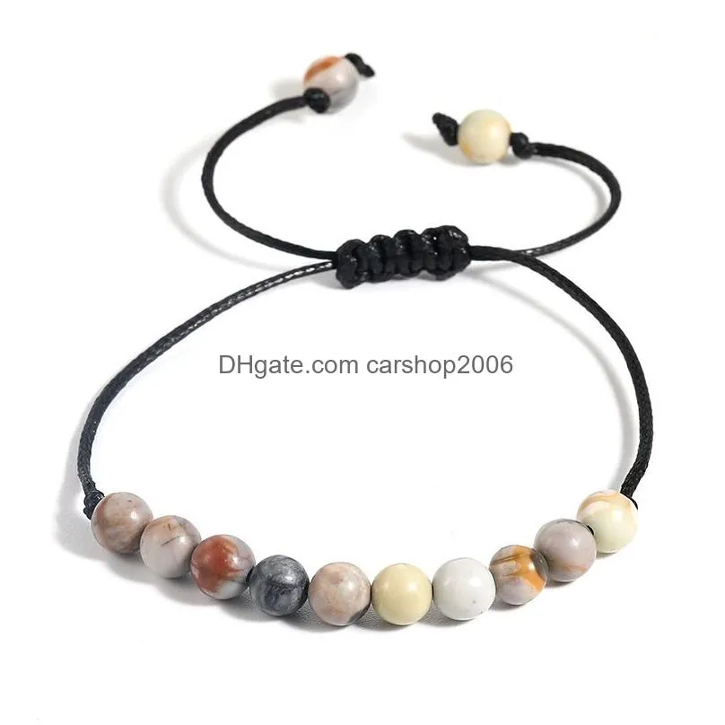  6mm natural stone beads bracelet for men women handmade braided wax rope chakra energy bracelet fashion jewelry gift
