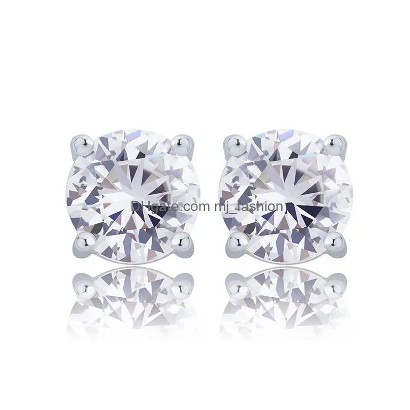 s925 sterling silver fashion round simulated diamond earrings mens hip hop stud earring jewelry for women