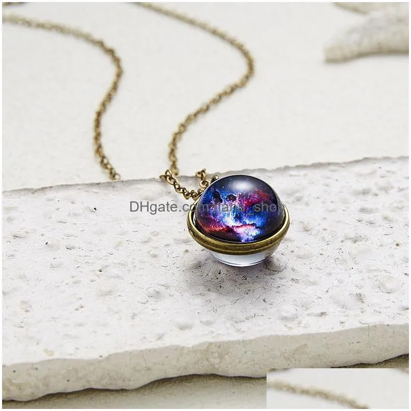 fashion universe star doublesided retro pendant necklace galaxy nebula creative design for women men high quality jewelry gift