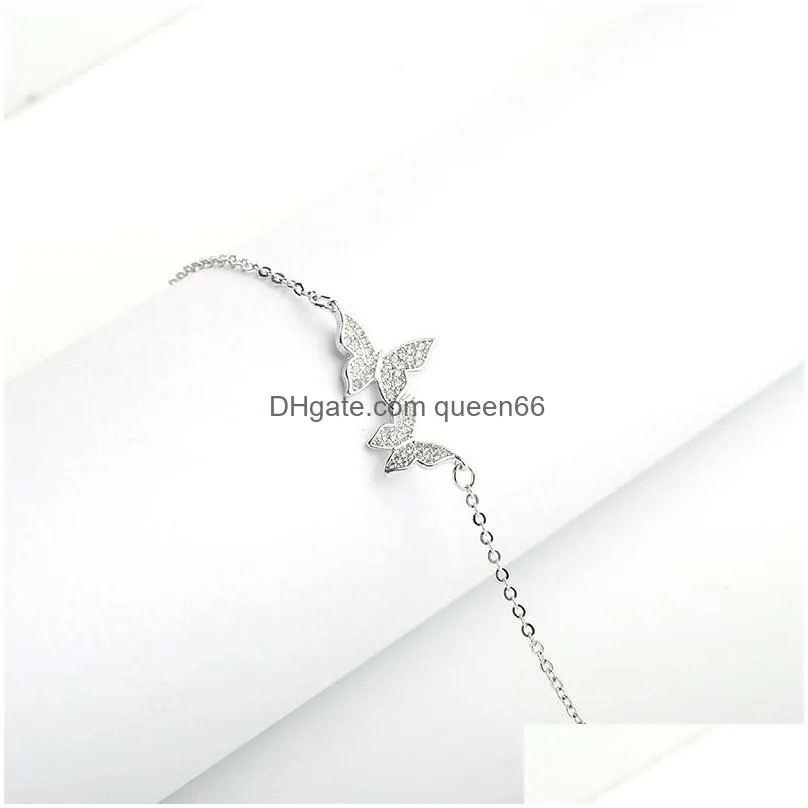 designer fashion cubic zirconia cz double butterfly bracelet for women adjustable gold silver charm bridal wedding bracelet party