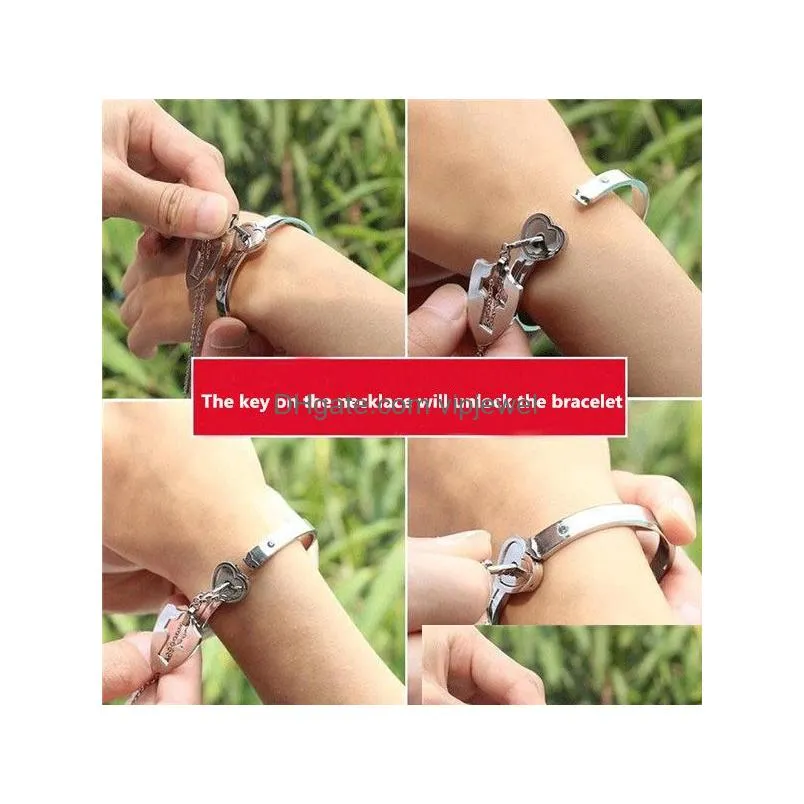 fashion love lock jewelry sets creative stainless steel key pendant necklace lock heart bracelet charm couple jewelry