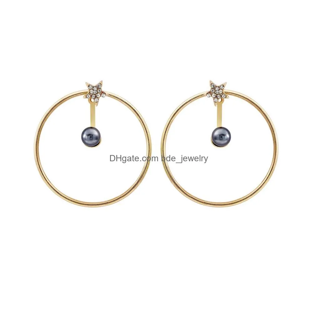 2019 est fashion big gold hoop earrings for women full diamond pentagram pearl ear cuff charm dangle earrings jewelry gift
