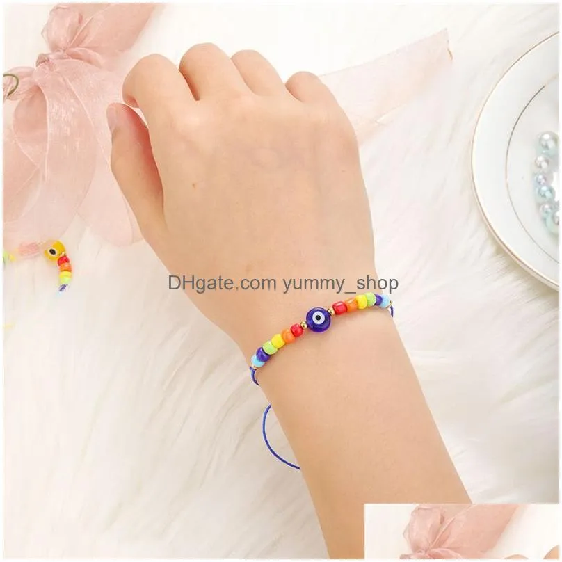 handmade rainbow chain mini beads charm bracelets red thread evil blue eyes rope bracelet for women girls fashion friendship gifts