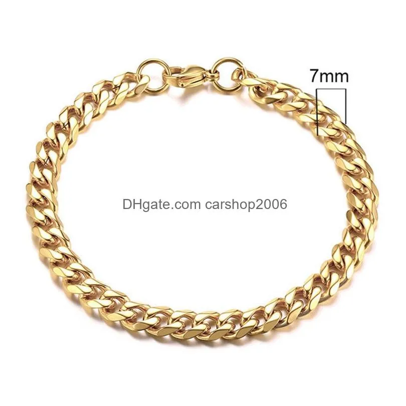 3mm11mm mens 14k gold plated bracelet women cuban link chains stainless steel curb silver black color wrist bracelets