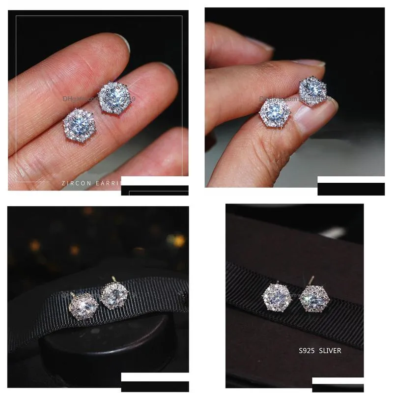 simple fashion jewelry stunning real 925 sterling silver round cut white cz diamond gemstones party women wedding bridal stud earrings