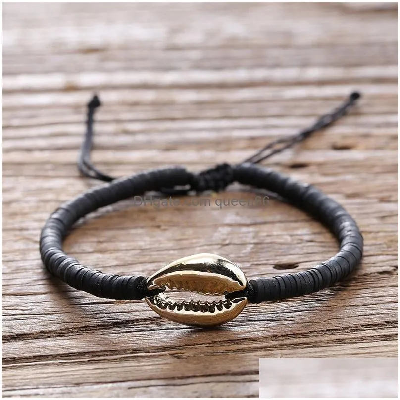 2019 new bohemian natural shell bracelet for girl colorful resin beads wild handmade woven rope charm bangle bracelet jewelry gift