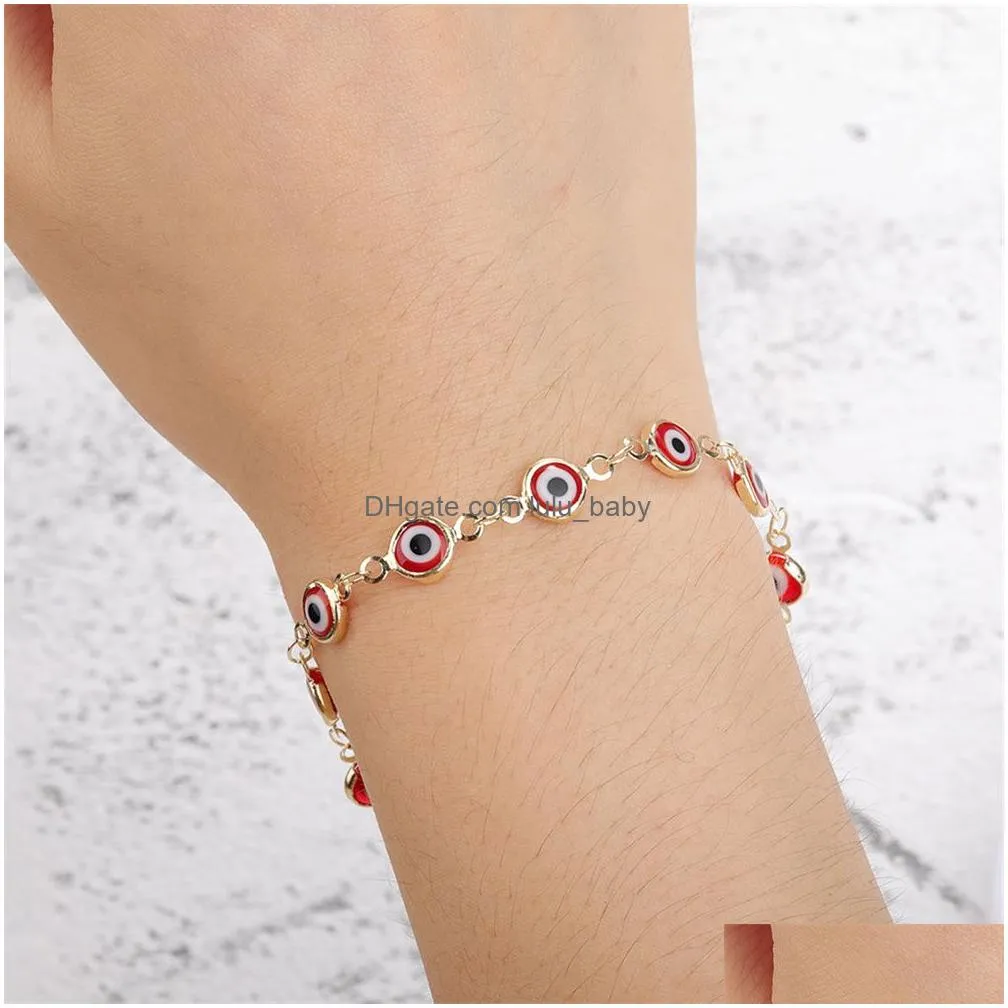 turkish eye copper metal chain bracelets for women silver color round evil eyes enamel bracelet on the hand 19cm long bulk items