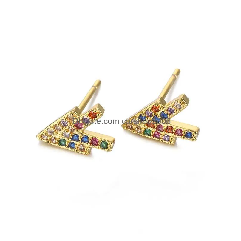  rainbow cubic zirconia love lips arrow tree eye stud earrings for women girls fashion copper plated 18k gold cz earring jewelry