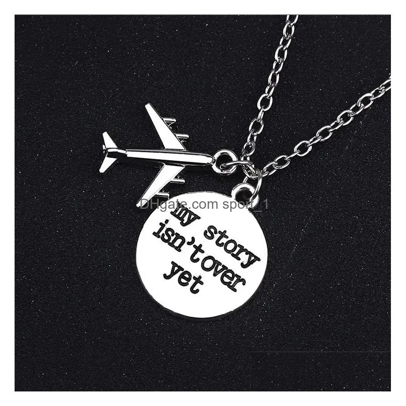 diy air plane necklace for women letter my story isnt over yet pendant stainless steel chain pendants necklaces fashion jewelry