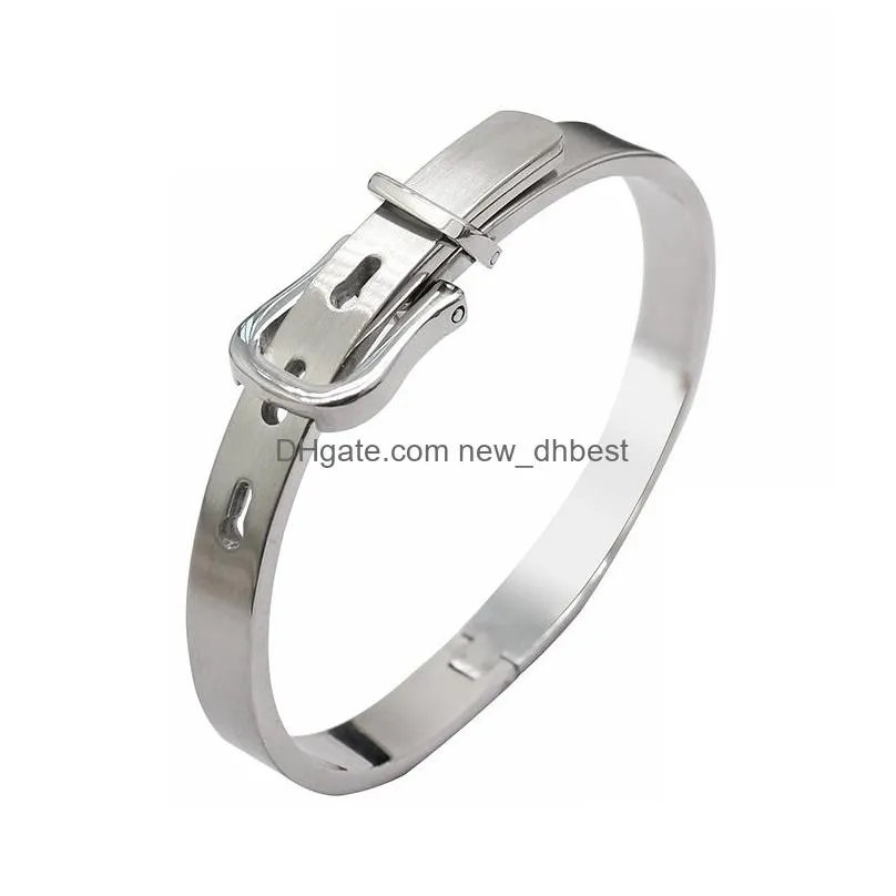 top quality 316l titanium steel belt buckle bangle bracelet for women men 6mm 8mm gold sliver black bracelets fashion jewelry gift
