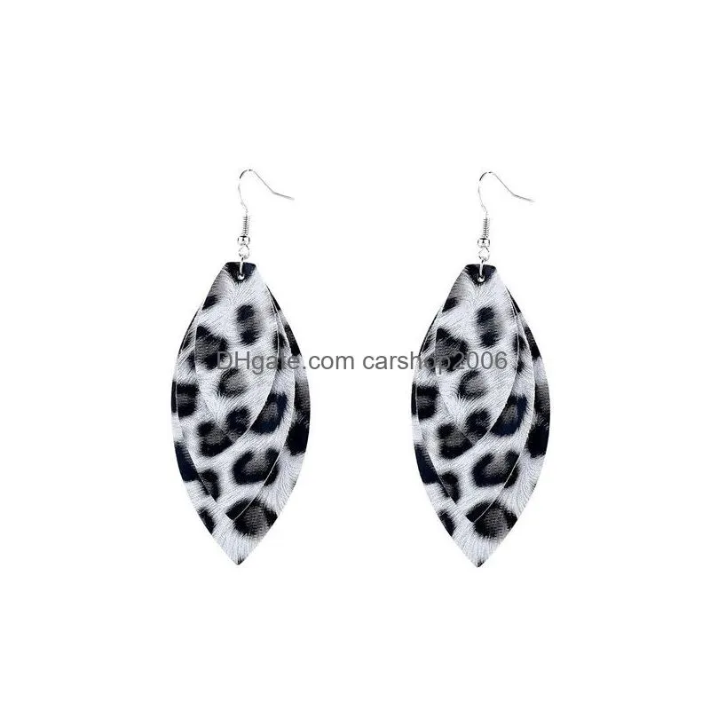 fashion pu leather earrings for women creative multilayer leopard earrings girls party wedding dangle earrings leaf jewelry