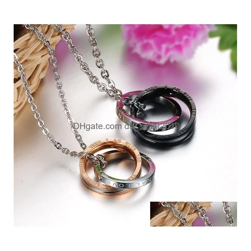 eternal crystal round ring pendant necklace stainless steel couple necklace for women men wedding romantic valentines day love gift