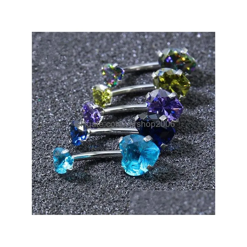 women fashion 316 l surgical steel navel rings double gem sexy heart belly rings zircon belly button navel bar ring body piercing