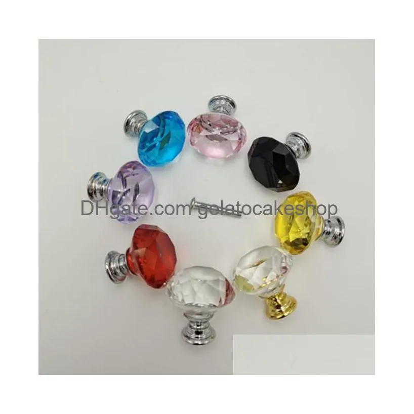 30mm diamond crystal glass door knobs drawer cabinet furniture handle knob screw furniture accessories