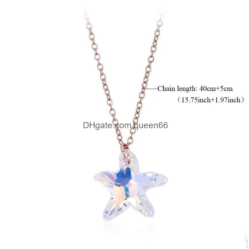 sparkling crystals lucky star pendant necklace for women girlfriend titanium steel rose gold necklace jewelry birthday gift