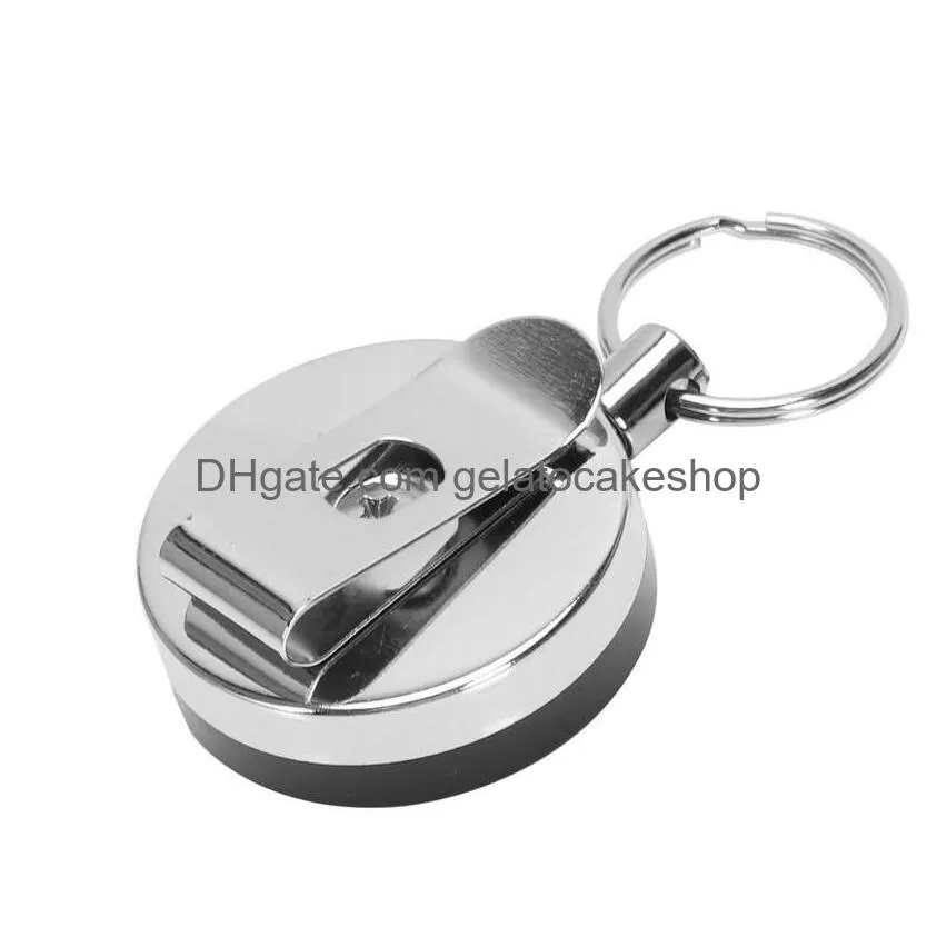 retractable metal card badge holder steel recoil ring belt clip pull key chain metals buckle gift