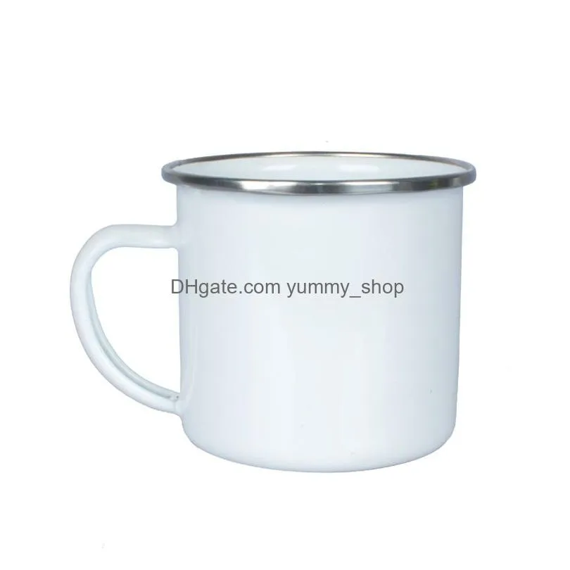 12oz sublimation enamel mug heat transfer enamelled tumblers with handle 350ml blank white sublimated coffee mugs unbreakable drink cup diy