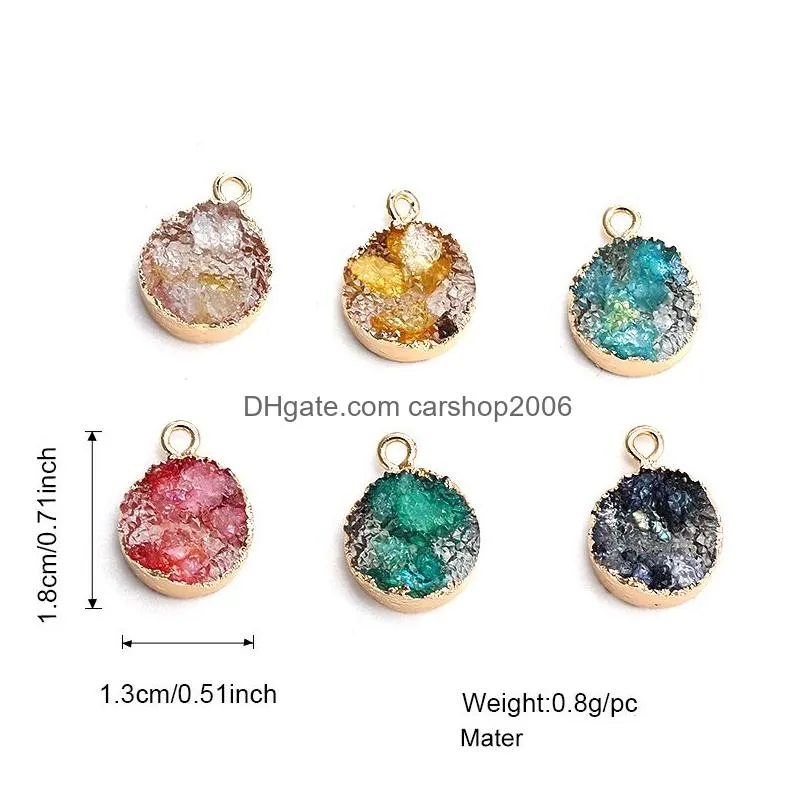 trendy resin druzy round stone pendant charms gemstone with gold plated multi color double side diy bracelet earring necklace jewelry