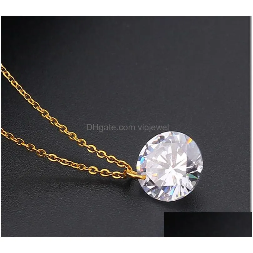  round cz pendant necklace cubic zirconia stainless steel 18k gold plated chain necklace round crystal wedding anniversary jewelr